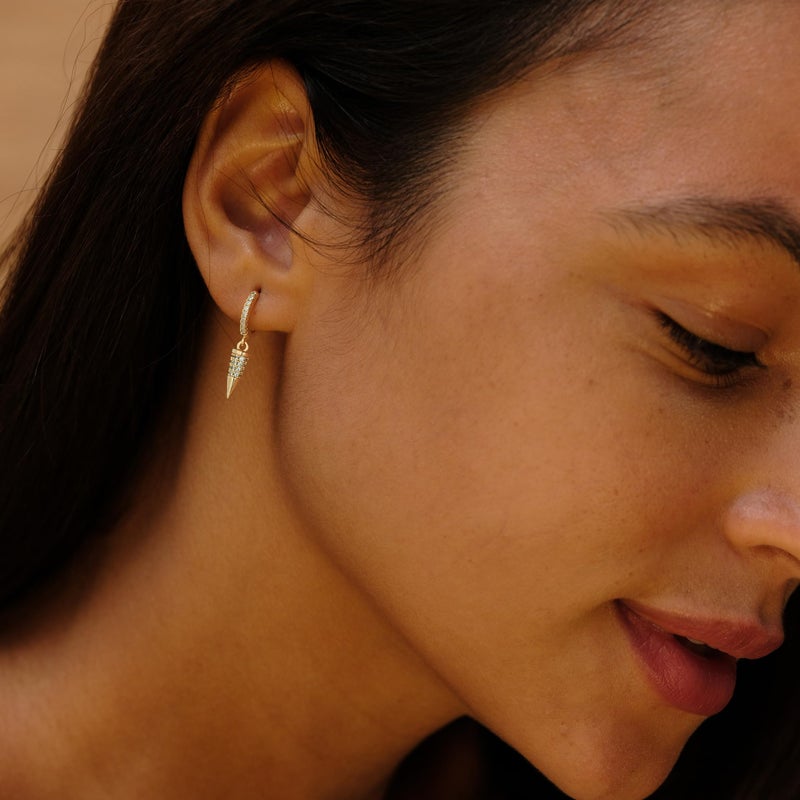 VACRONA Gold Hoop Earrings Spike Huggie Earrings for Women 14k Gold Plated Small Spike Dangle Drop Earrings - Image 3